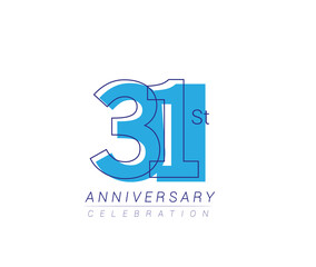 31st anniversary blue colored vector design for birthday celebration, isolated on white background