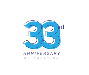 33rd anniversary blue colored vector design for birthday celebration, isolated on white background