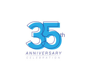 35th anniversary blue colored vector design for birthday celebration, isolated on white background
