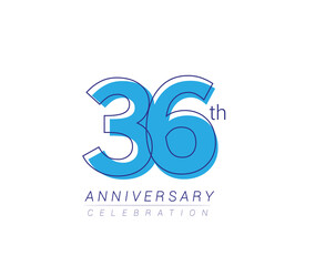 Obraz premium 36th anniversary blue colored vector design for birthday celebration, isolated on white background