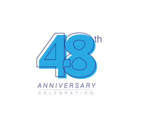 48th anniversary blue colored vector design for birthday celebration, isolated on white background