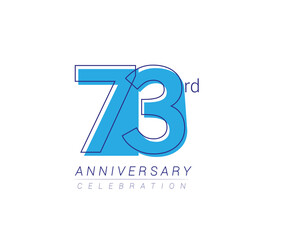73rd anniversary blue colored vector design for birthday celebration, isolated on white background
