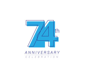74th anniversary blue colored vector design for birthday celebration, isolated on white background