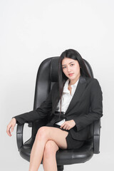 Portrait beautiful working Asian woman , business girl Sit on a Office chair on white background
