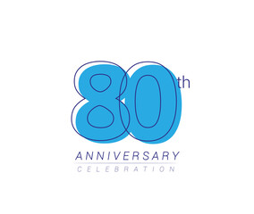 Obraz premium 80th anniversary blue colored vector design for birthday celebration, isolated on white background