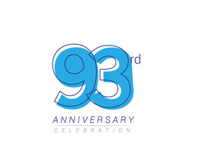 93rd anniversary blue colored vector design for birthday celebration, isolated on white background