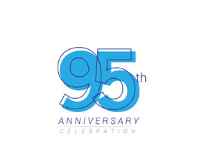 Obraz premium 95th anniversary blue colored vector design for birthday celebration, isolated on white background
