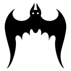 Bat vector icon. Isolated illustration on a white background. Black silhouette of a nocturnal predator. Hand-drawn animal. A predator with spread wings in flight. Monochrome. Halloween decor.