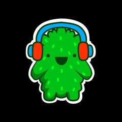 funny green monster doodle wearing headphone
