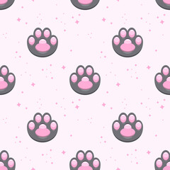 Cute seamless pattern with gray cat paws.