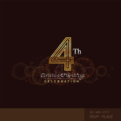 4th anniversary logotype with glitter and shiny golden colored isolated on elegant background.