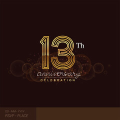 13th anniversary logotype with glitter and shiny golden colored isolated on elegant background.