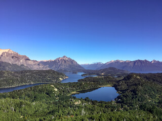 Vista a Circuito Chico, Lago Nahuel Huapi, Bariloche, Colonia Suiza, Cerro Campanario, Argentina....