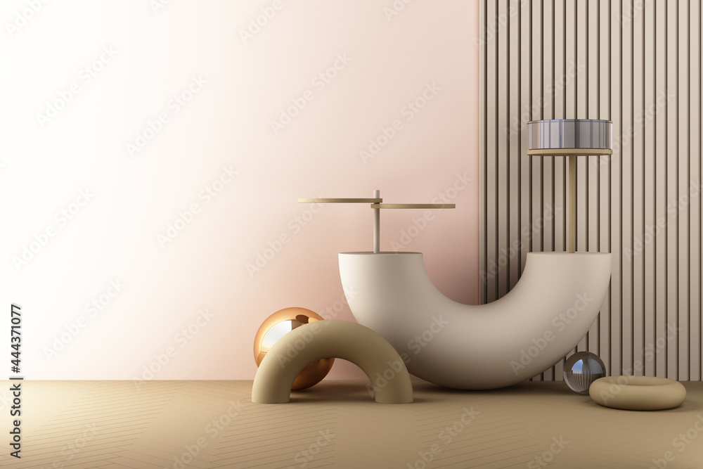 Fototapete minimal abstract geometric background with direct sunlight in shades of brown and pink. showcase sce