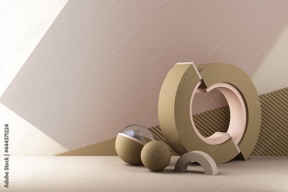 Fototapete minimal abstract geometric background with direct sunlight in shades of brown and pink. showcase sce