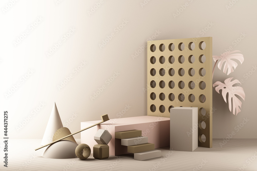 Poster minimal abstract geometric background with direct sunlight in shades of brown and pink. showcase sce