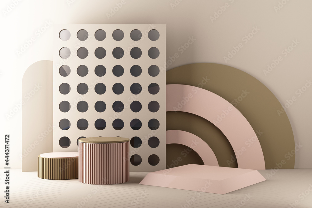 Poster minimal abstract geometric background with direct sunlight in shades of brown and pink. showcase sce