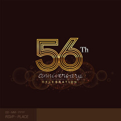 56th anniversary logotype with glitter and shiny golden colored isolated on elegant background.