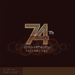 74th anniversary logotype with glitter and shiny golden colored isolated on elegant background.