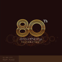 80th anniversary logotype with glitter and shiny golden colored isolated on elegant background.