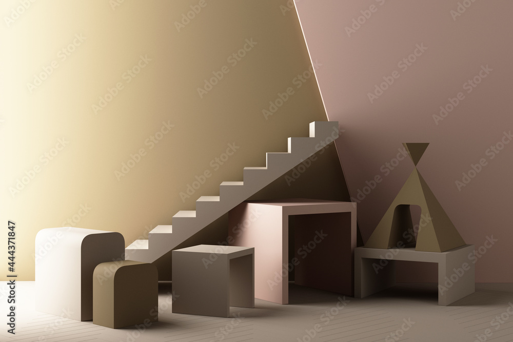 Poster minimal abstract geometric background with direct sunlight in shades of brown and pink. showcase sce