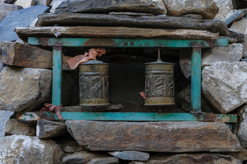 Prayer wheels in the village of Nako in Himachal Pradesh, India.