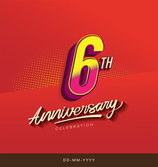 6th anniversary celebration logotype colorful design isolated with red background and modern design.