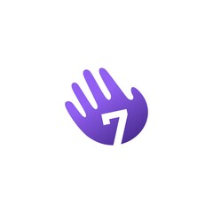 number seven 7 hand palm hello logo vector icon illustration