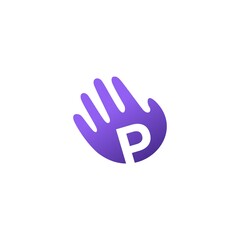 Fototapeta na wymiar p letter hand palm hello logo vector icon illustration
