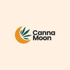 cannabis moon crescent sophisticated aesthetic logo vector icon illustration