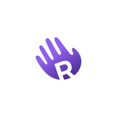 Fototapeta na wymiar r letter hand palm hello logo vector icon illustration