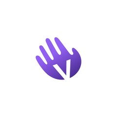 v letter hand palm hello logo vector icon illustration