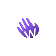 w letter hand palm hello logo vector icon illustration