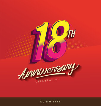 18th anniversary celebration logotype colorful design isolated with red background and modern design.