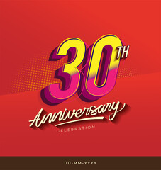 30th anniversary celebration logotype colorful design isolated with red background and modern design.