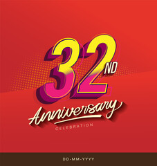 32nd anniversary celebration logotype colorful design isolated with red background and modern design.