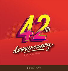 42nd anniversary celebration logotype colorful design isolated with red background and modern design.