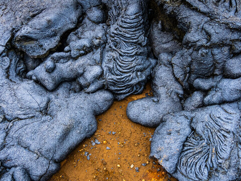 Abstract patterns in pahoehoe lava from Fagradalsfjall Volcano, Iceland