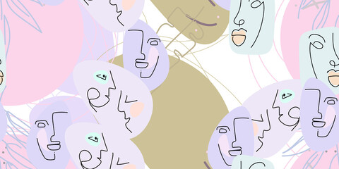 Face line pattern. Minimal art one line drawing.