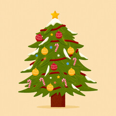 Hand-drawn decorated Christmas tree