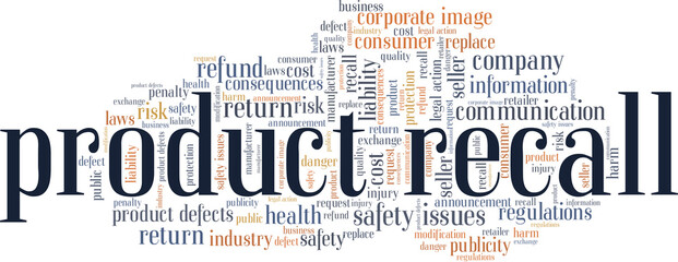 Product recall vector illustration word cloud isolated on a white background.