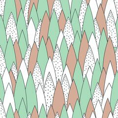 Trees. Vector illustration in Scandinavian style. Seamless pattern of whites, pale blue, pastel oranges? stylized Christmas trees. Delicate pattern for printing on textiles, paper.