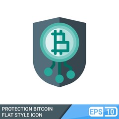 Obraz premium Secure and protected bitcoin flat style icon. vector illustration isolated on white background. EPS 10