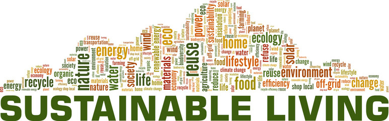 Sustainable living vector illustration word cloud isolated on a white background.