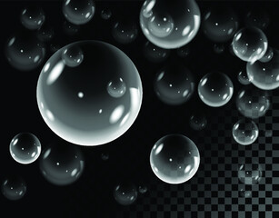 realistic soap bubbles isolated on transparent background Set of vector water bubbles.