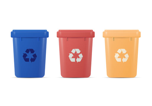 Recycle bin garbage container set. Colored vector illustration. Isolated on white background.