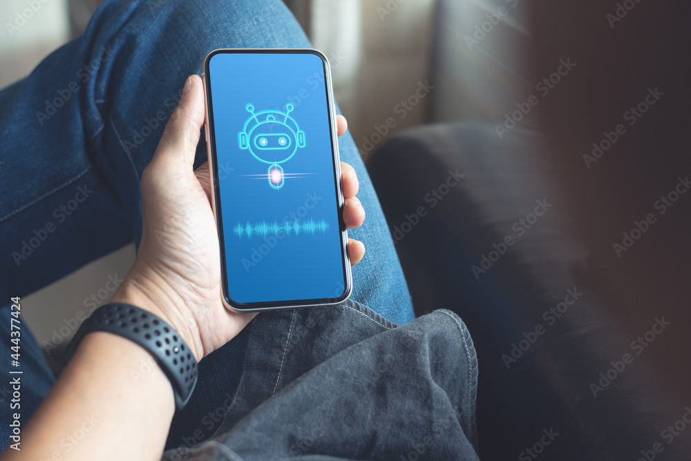 Aufkleber digital chatbot answering questions online, robot conversation assistant service