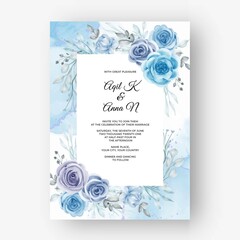 Beautiful Floral Frame Wedding With Flower Watercolor Blue_2