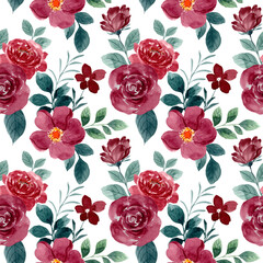 Beautiful Red Rose Flower Watercolor Seamless Pattern