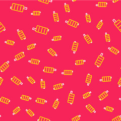 Line Car muffler icon isolated seamless pattern on red background. Exhaust pipe. Vector